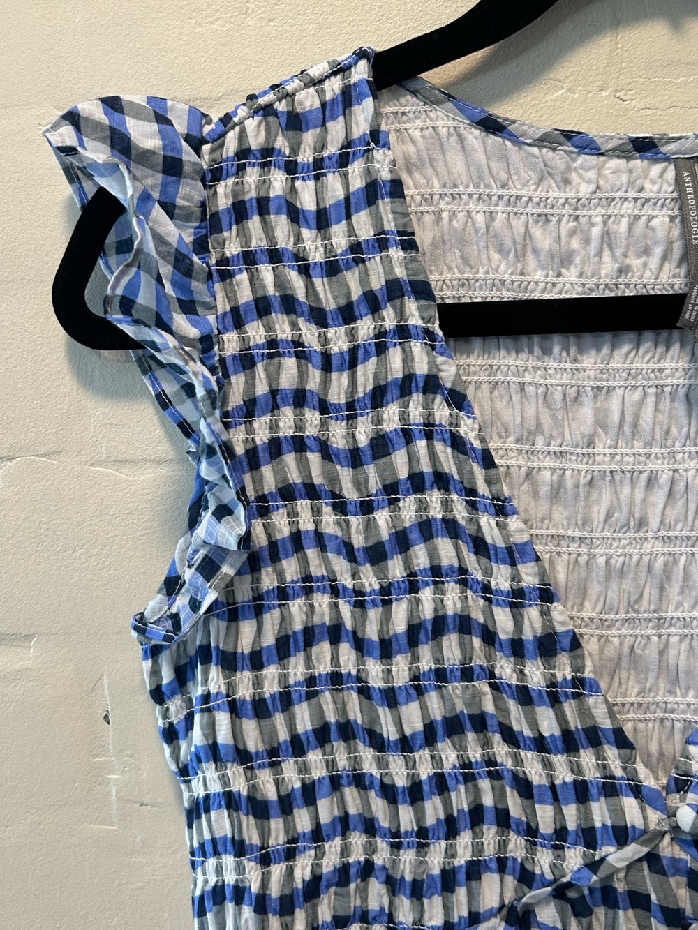 Anthropologie Peregrine Blue Gingham Smocked Midi Dress with Flutter Sleeves XS - Picture 5 of 11